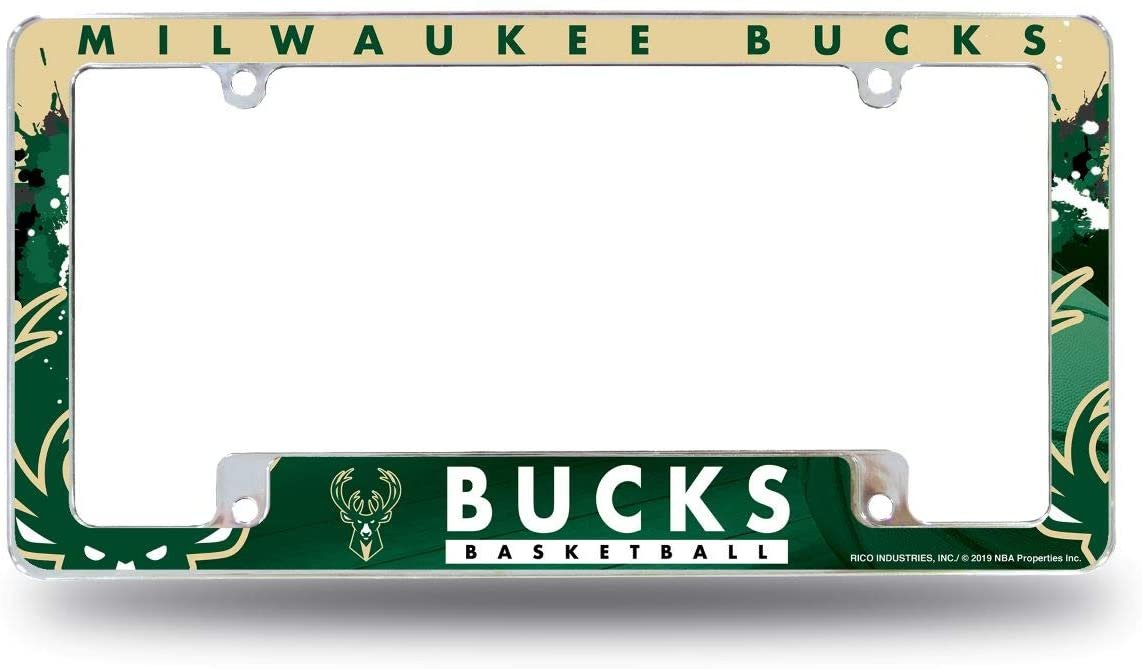 Milwaukee Bucks Metal License Plate Frame Tag Cover All Over Design Heavy Gauge