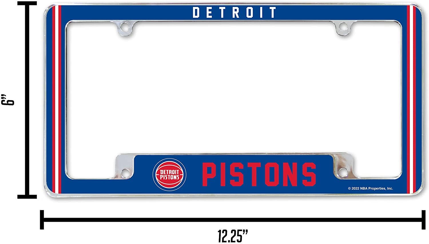 Detroit Pistons Metal License Plate Frame Chrome Tag Cover Alternate Design 6x12 Inch