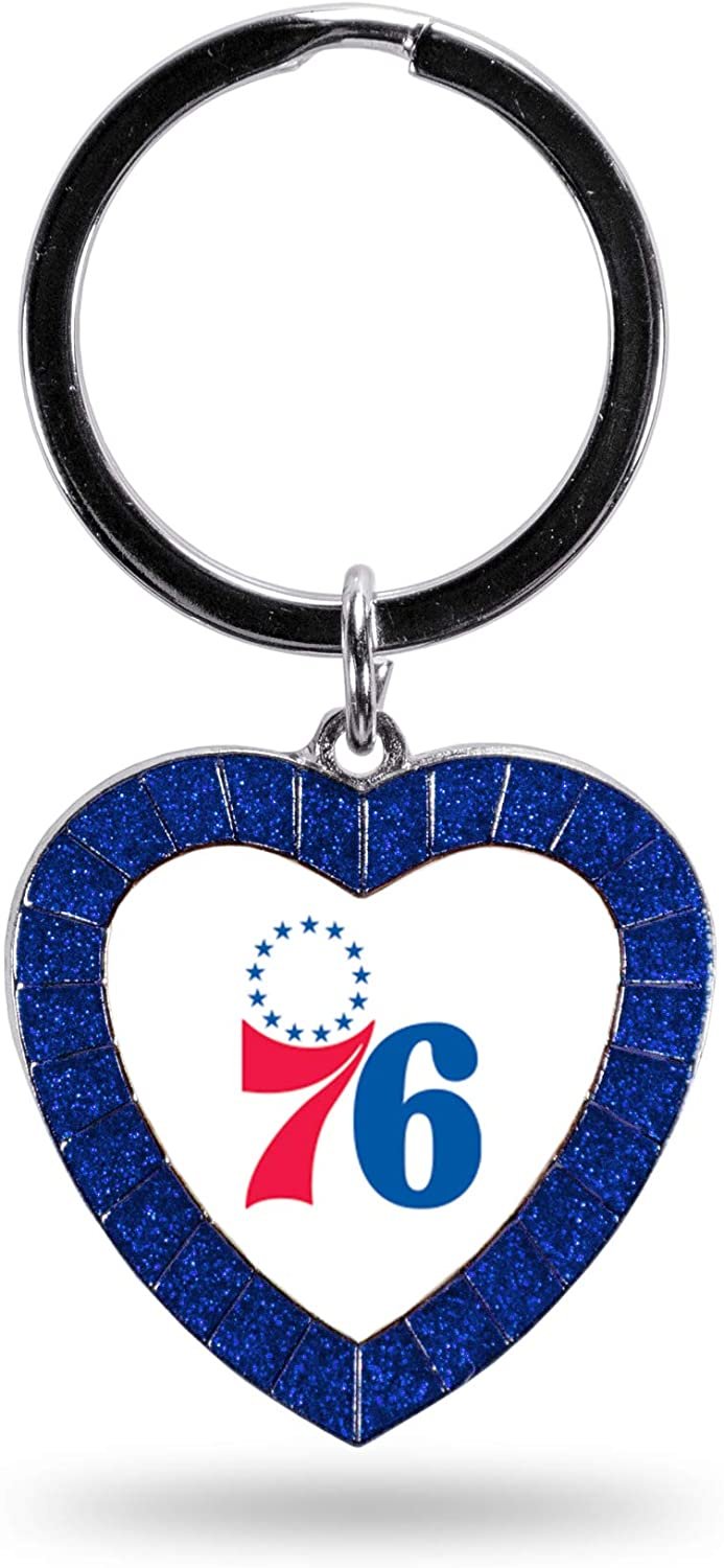 Philadelphia 76ers Metal Keychain Rhinestone Colored Heart Shape