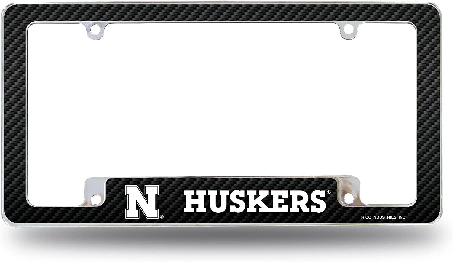 University of Nebraska Cornhuskers Metal License Plate Frame Chrome Tag Cover Carbon Fiber Design 6x12 Inch