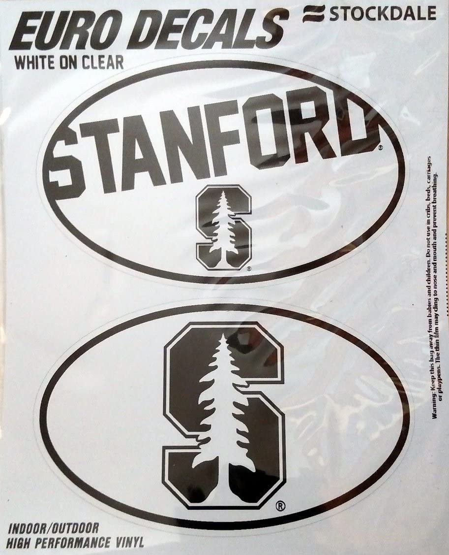 Stanford University Cardinal 2-Piece White and Clear Euro Decal Sticker Set, 4x2.5 Inch Each