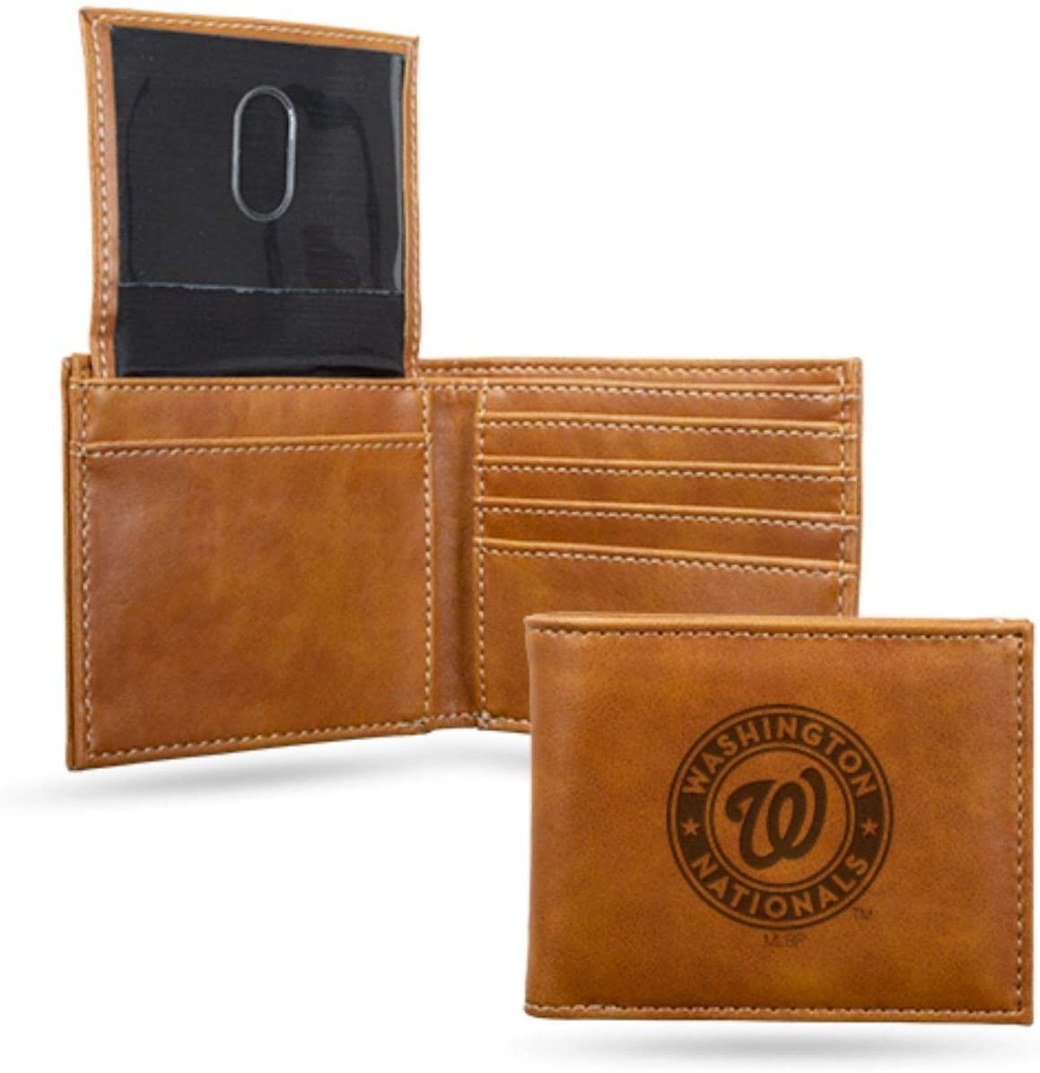 Washington Nationals Premium Brown Leather Wallet, Bifold Billfold, Embossed Laser Engraved