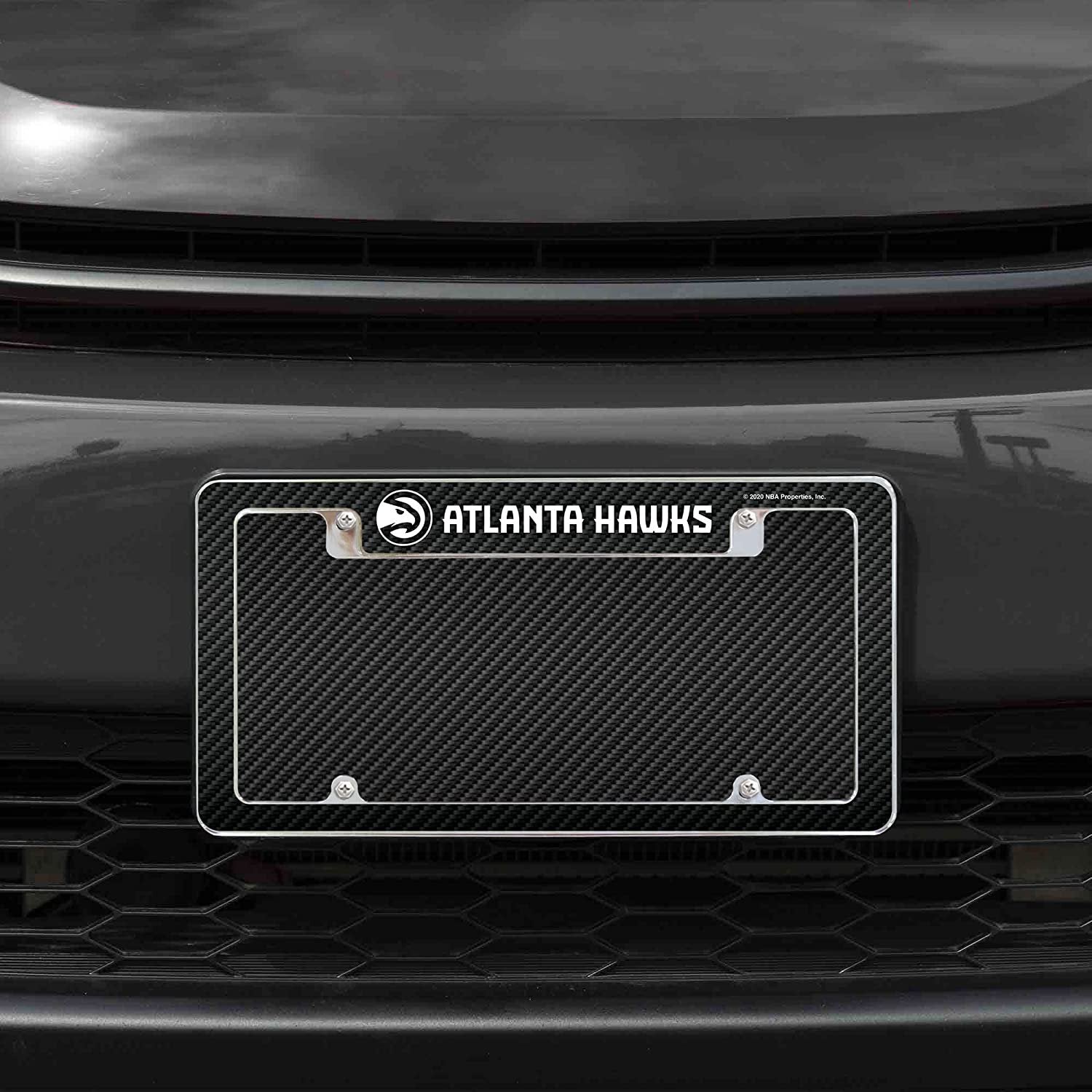Atlanta Hawks Metal License Plate Frame Tag Cover Carbon Fiber Design 12x6 Inch