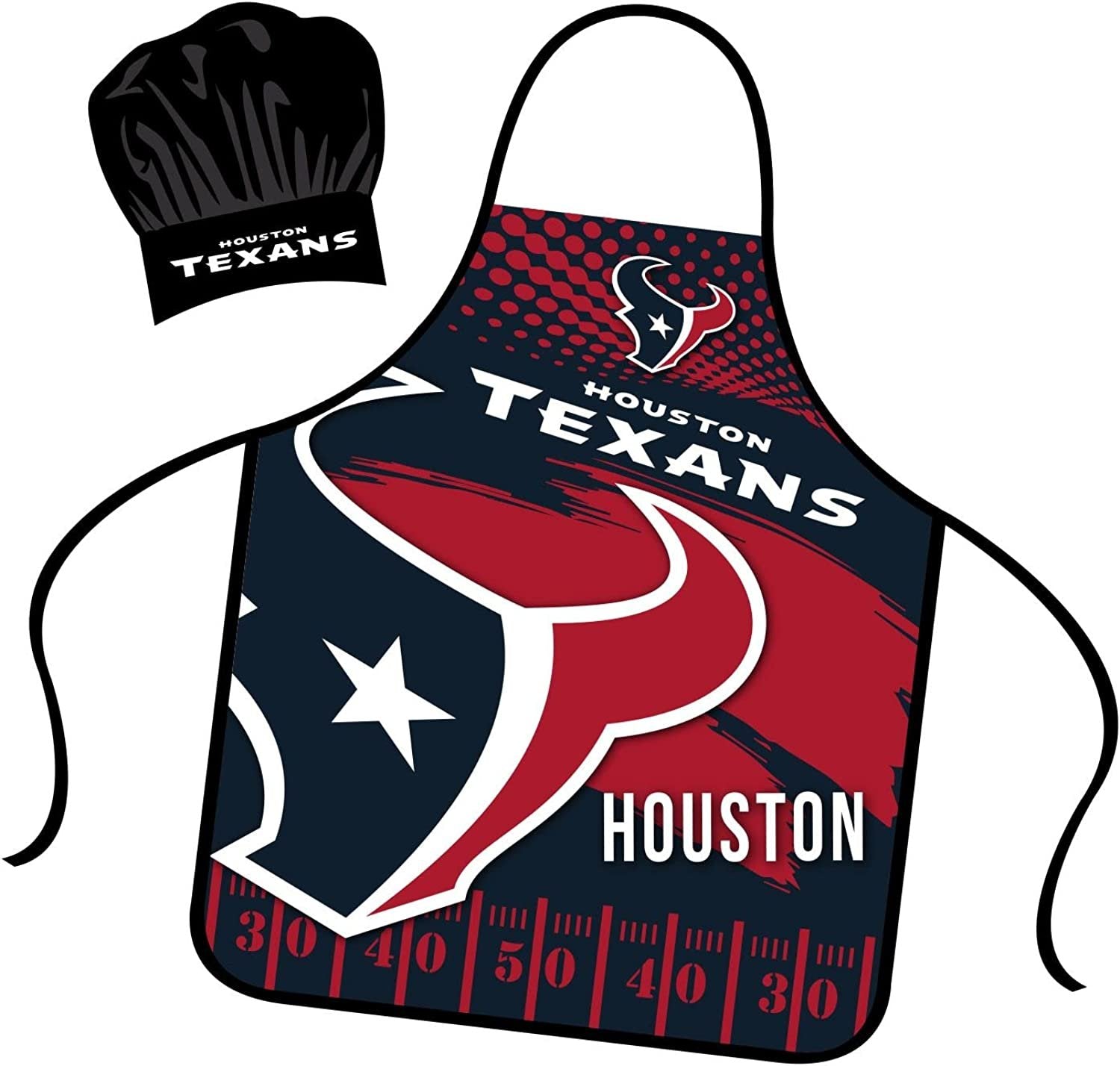 Houston Texans Apron Chef Hat Set Full Color Universal Size Tie Back Grilling Tailgate BBQ Cooking Host