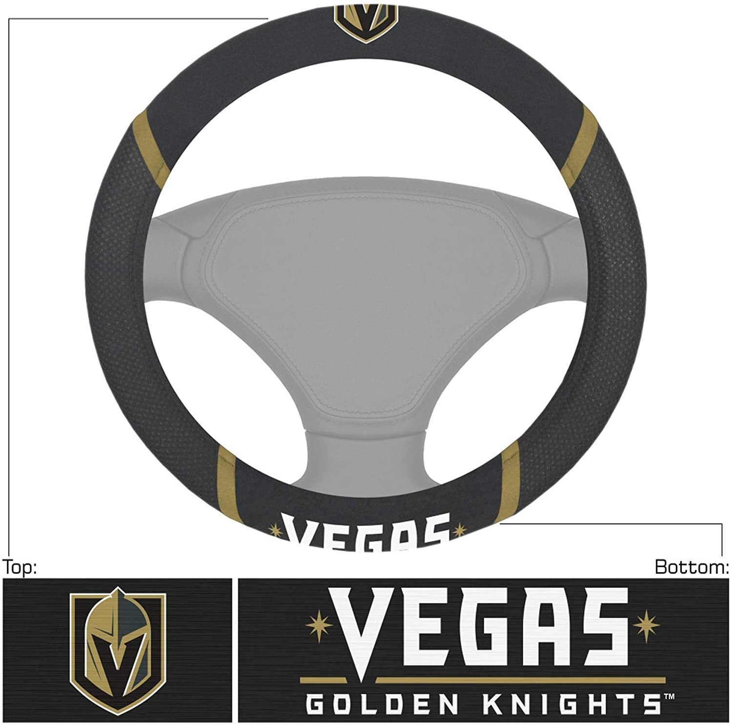 Vegas Golden Knights Steering Wheel Cover Premium Embroidered Black 15 Inch