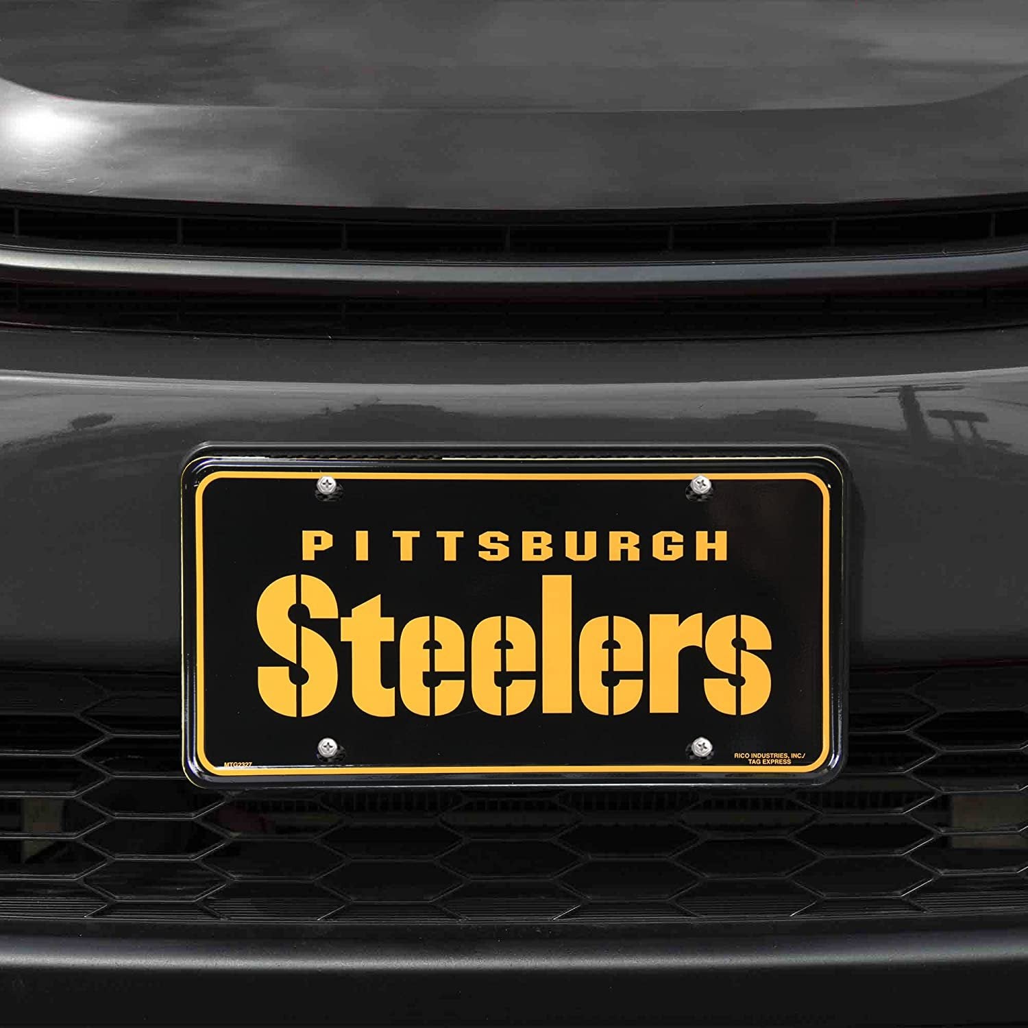 Pittsburgh Steelers Metal Auto Tag License Plate, Script Black Design, 12x6 Inch