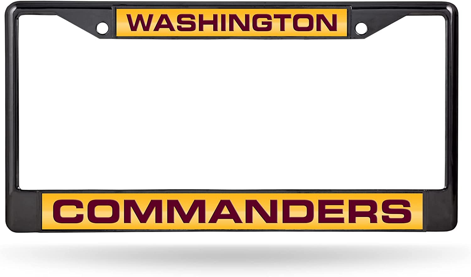 Washington Commanders Black Metal License Plate Frame Tag Cover, Laser Acrylic Mirrored Inserts, 12x6 Inch