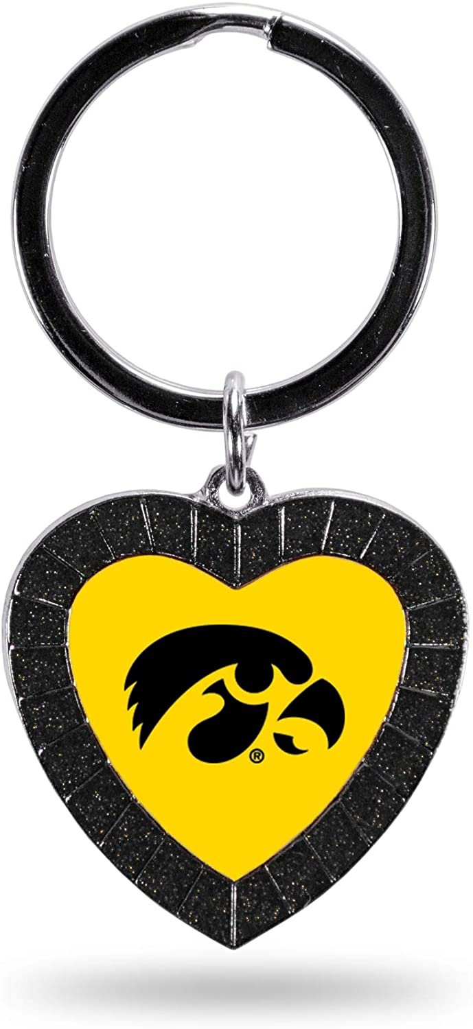 NCAA Iowa Hawkeyes NCAA Rhinestone Heart Colored Keychain, Black, 3-inches in length