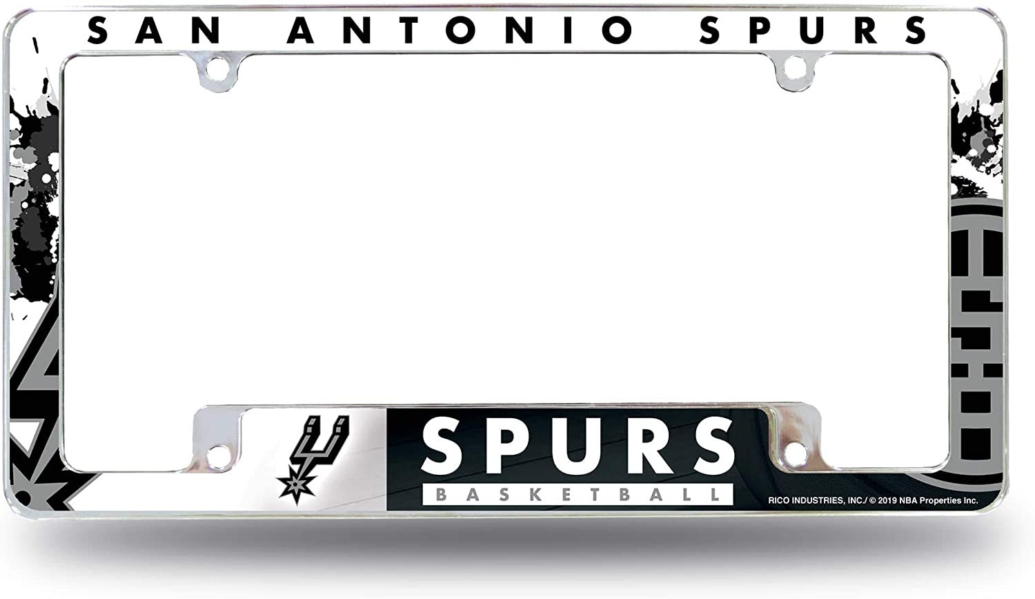 San Antonio Spurs Metal License Plate Frame Chrome Tag Cover All Over Design 12x6 Inch