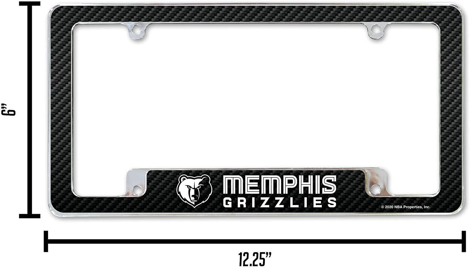 Memphis Grizzlies Metal License Plate Frame Chrome Tag Cover, Carbon Fiber Design, 12x6 Inch
