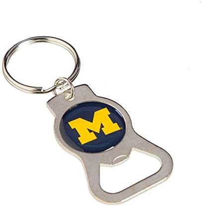 University of Michigan Wolverines Premium Solid Metal Bottle Opener Keychain, Silver Key Ring, Team Logo