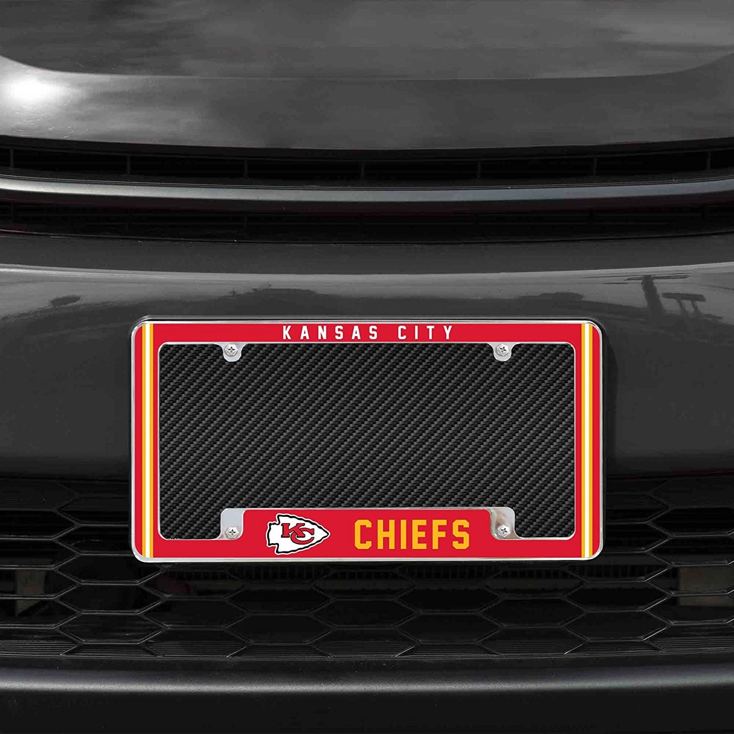Kansas City Chiefs Metal License Plate Frame Chrome Tag Cover Alternate Design 6x12 Inch