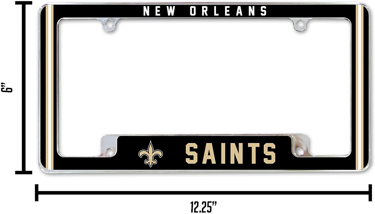 New Orleans Saints Metal License Plate Frame Chrome Tag Cover Alternate Design 6x12 Inch