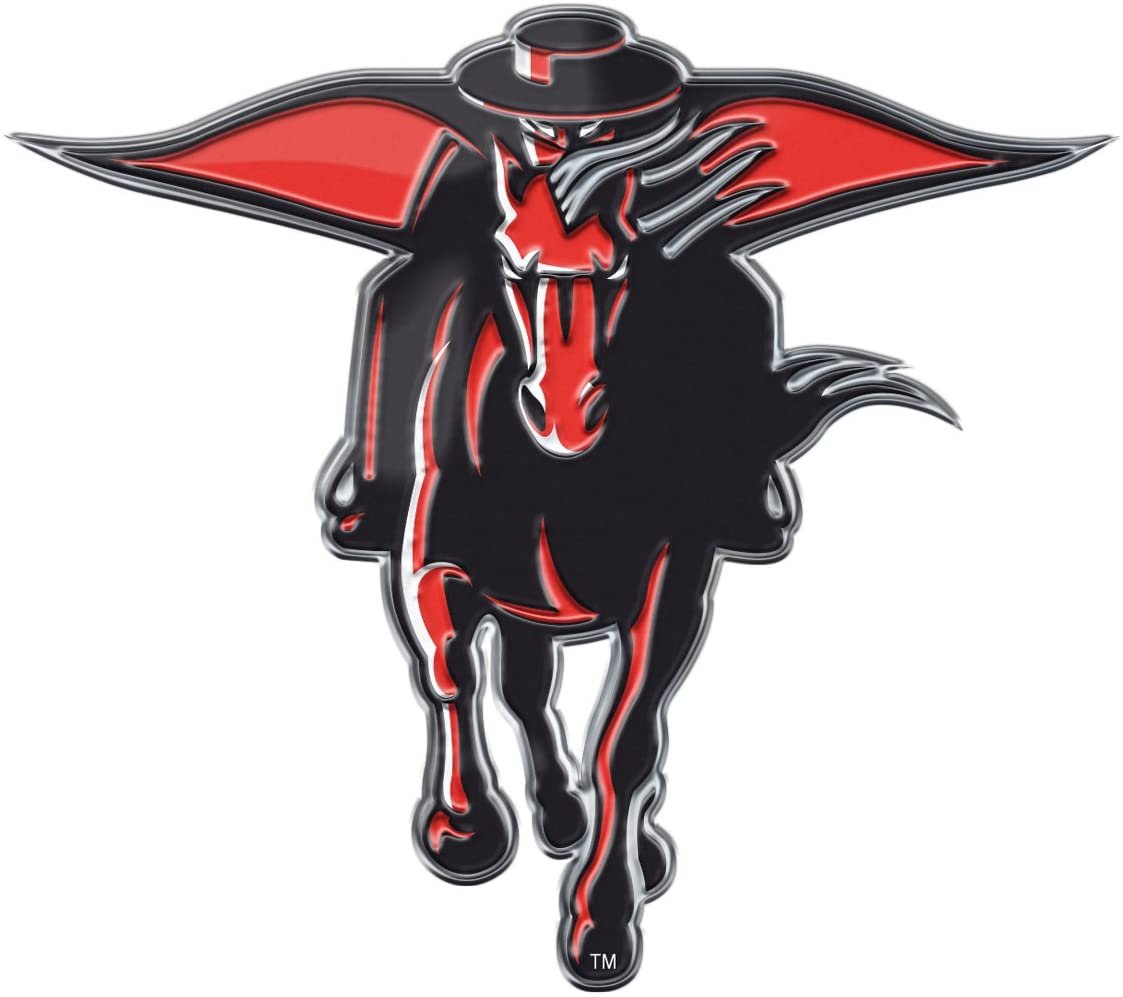 Texas Tech University Red Raiders Premium Aluminum Metal Raised Auto Emblem, Alternate Logo, Color Embossed, Full Adhesive Backing