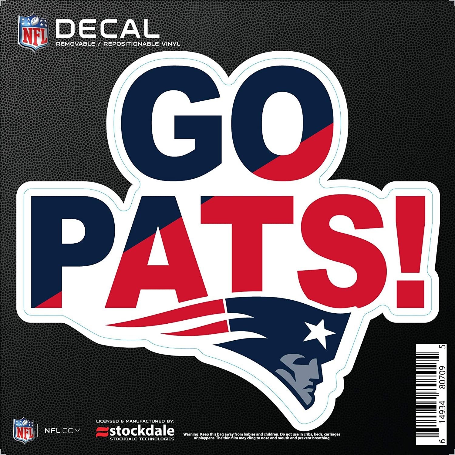 New England Patriots 6 Inch Decal Sticker, Flat Vinyl, Die Cut, Slogan Design, Full Adhesive Backing