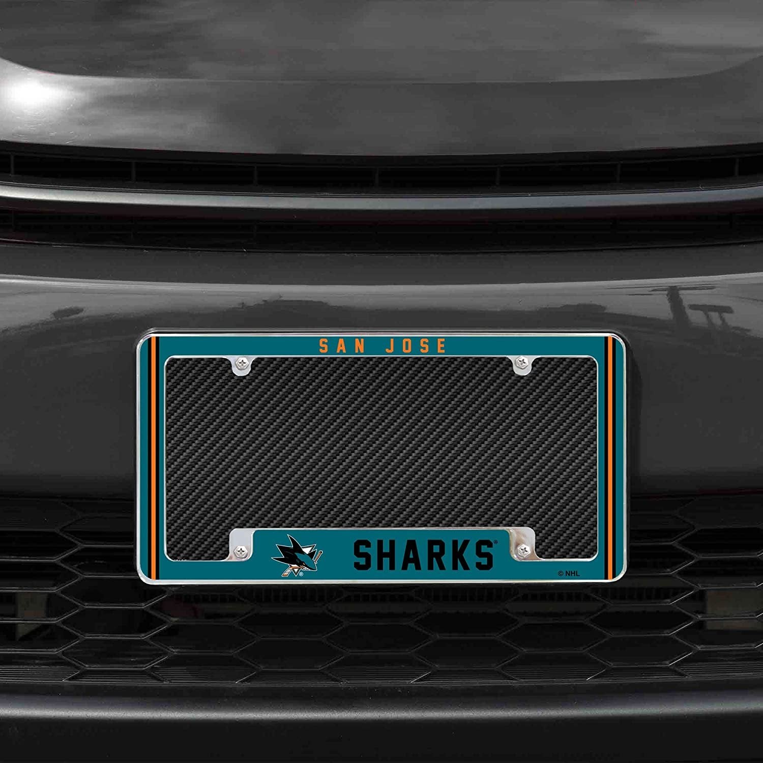 San Jose Sharks Metal License Plate Frame Chrome Tag Cover Alternate Design 6x12 Inch