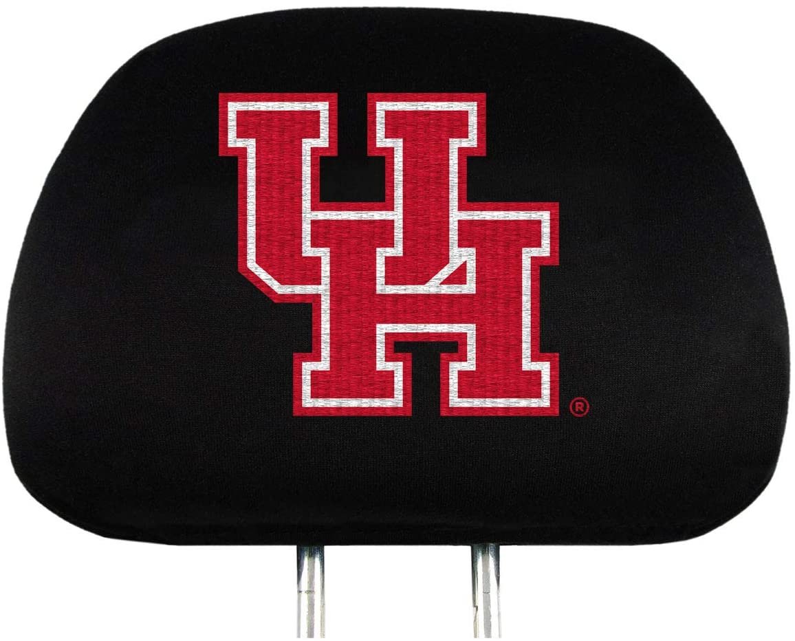University of Houston Cougars Pair of Premium Auto Head Rest Covers, Embroidered, Black Elastic, 14x10 Inch