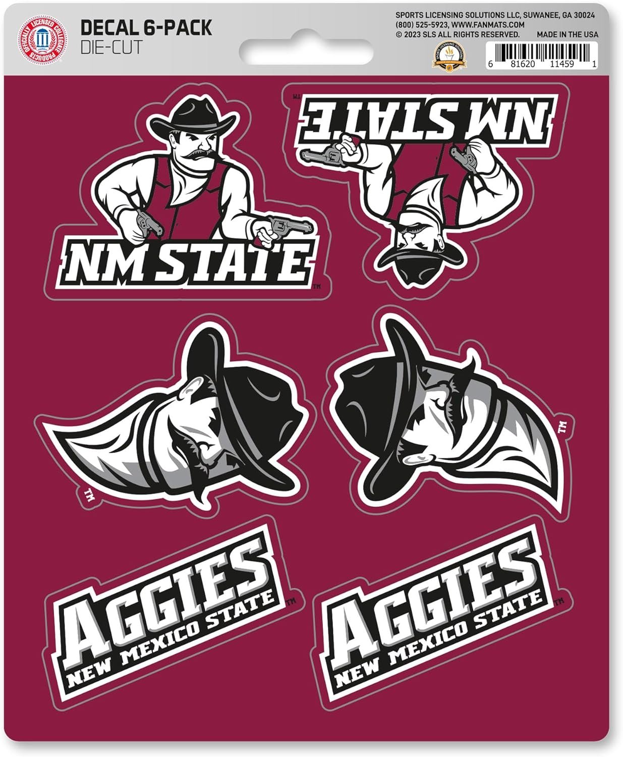 New Mexico State University Aggies 6-Piece Decal Sticker Set, 5x6 Inch Sheet, Gift for football fans for any hard surfaces around home, automotive, personal items