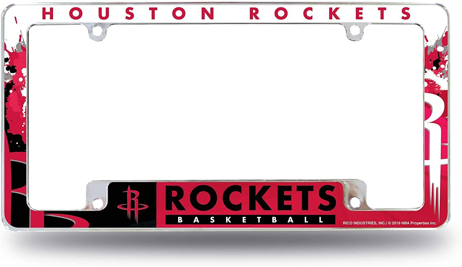 Houston Rockets Metal License License Plate Frame Tag Cover, All Over Design, 12x6 Inch
