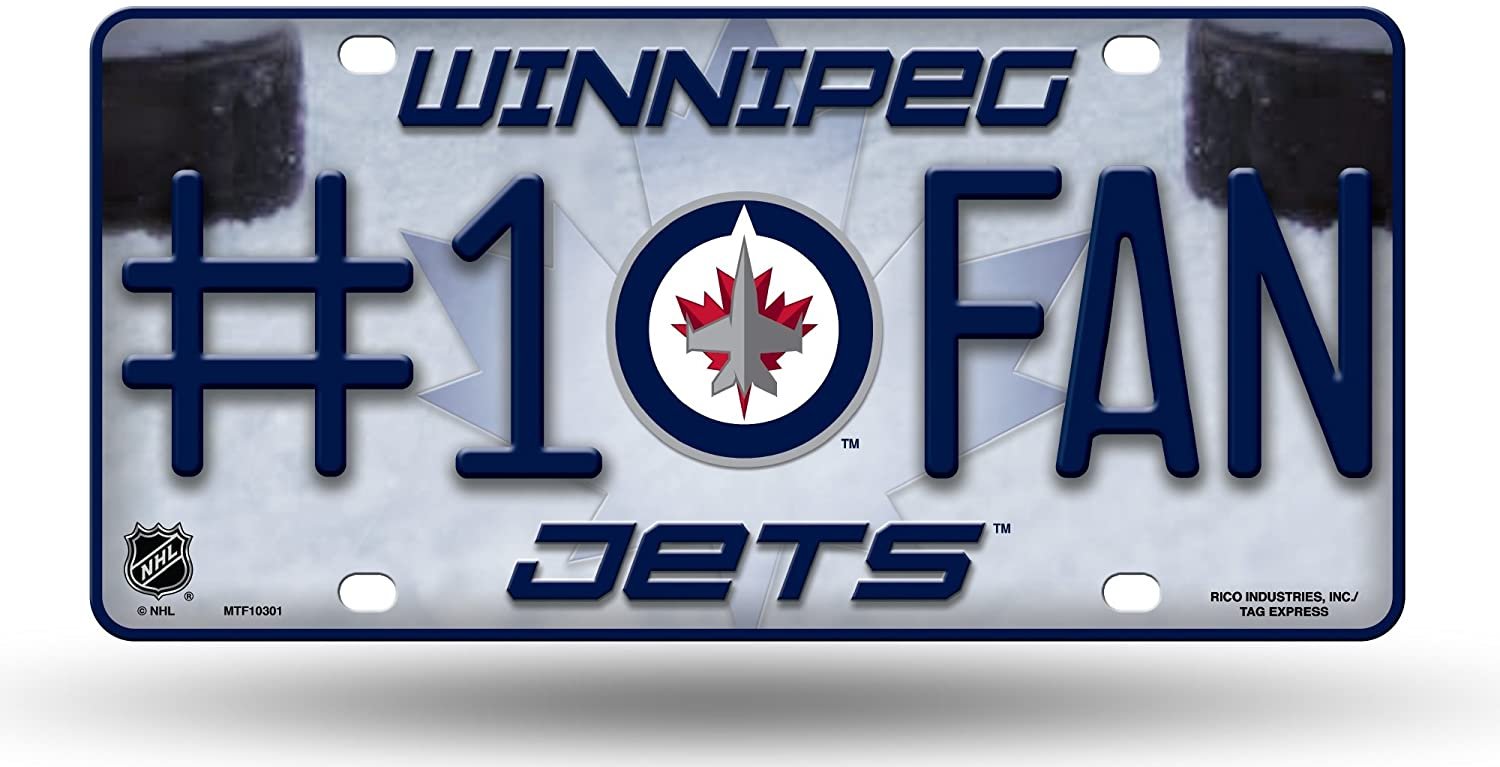 Winnipeg Jets Metal Auto Tag License Plate, #1 Fan Design, 6x12 Inch