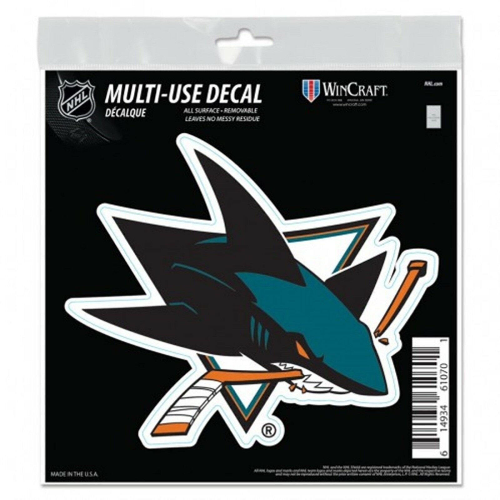 San Jose Sharks 6 Inch Decal Sticker, Flat Vinyl, Die Cut, Primary Design, Full Adhesive Backing