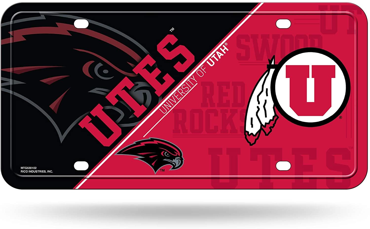 University of Utah Utes Metal Auto Tag License Plate, Split Design, 6x12 Inch