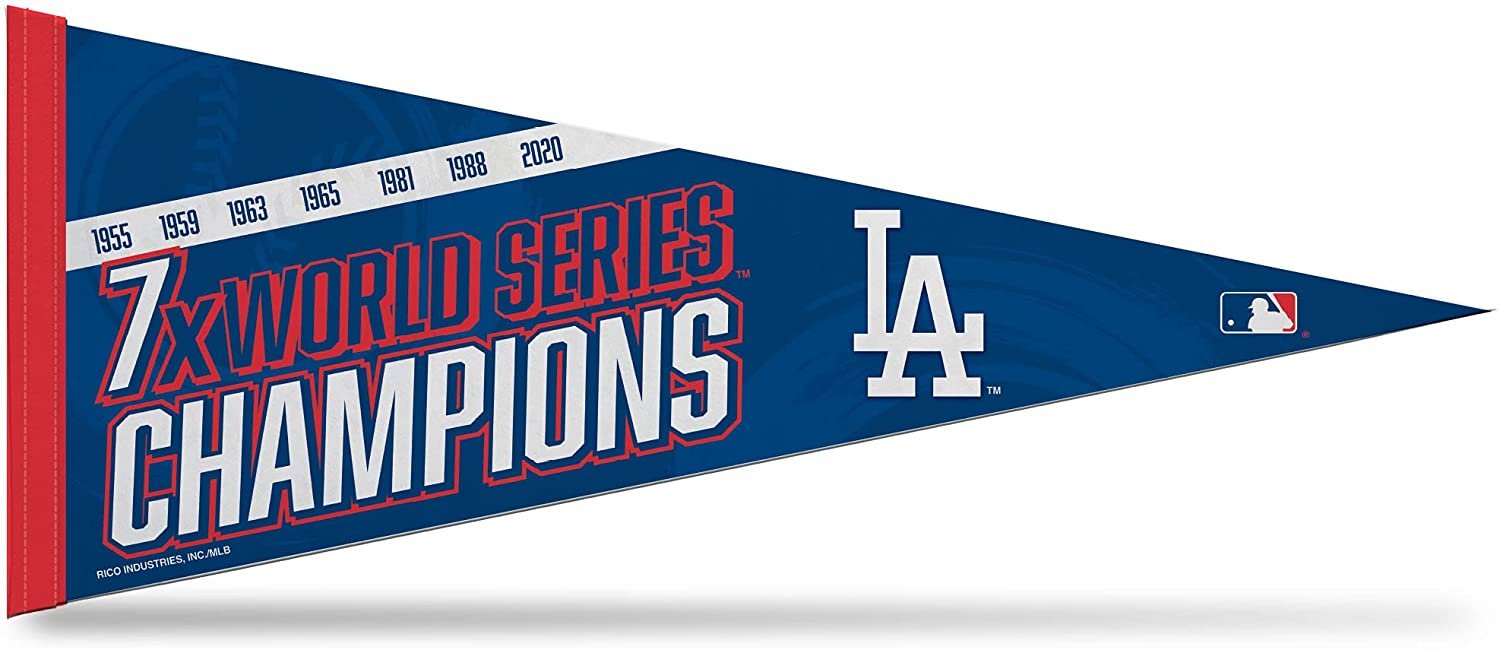 Los Angeles Dodgers 7-Time World Series Champions Soft Felt Pennant, 12x30 Inch, Easy To Hang