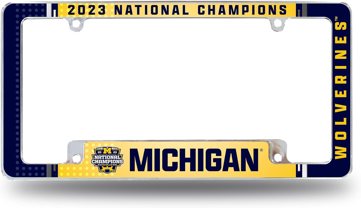 University of Michigan Wolverines 2024 Champions Chrome Metal License Plate Tag Frame Cover, All Over Design, 12x6 Inch