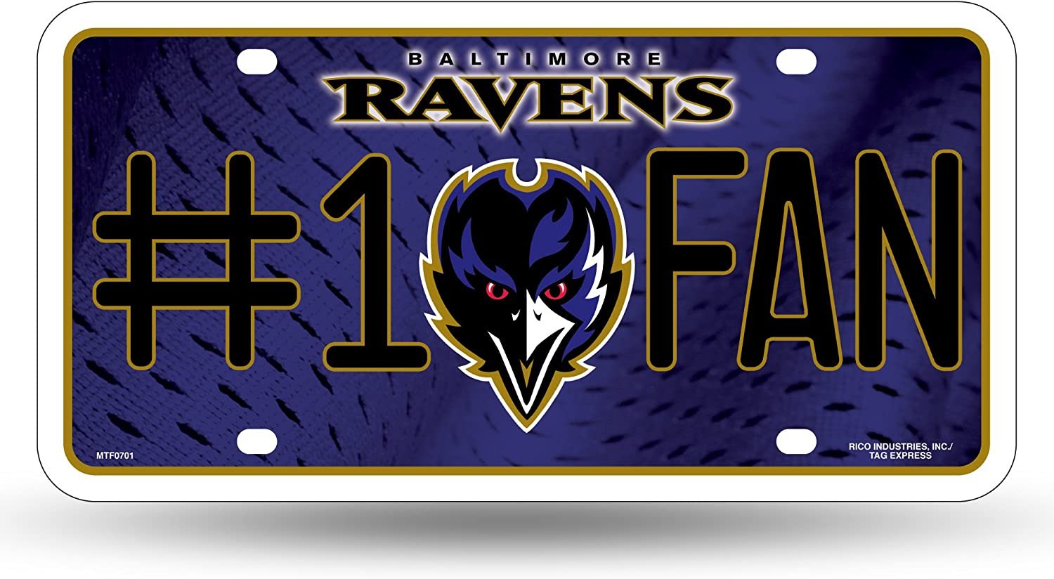 Baltimore Ravens #1 Fan Metal License Plate Tag Aluminum Novelty 12x6 Inch