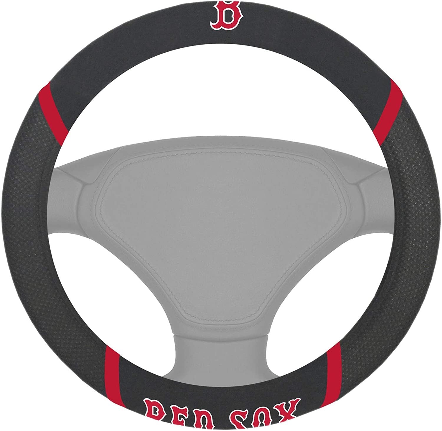 Boston Red Sox Steering Wheel Cover Premium Embroidered Black 15 Inch