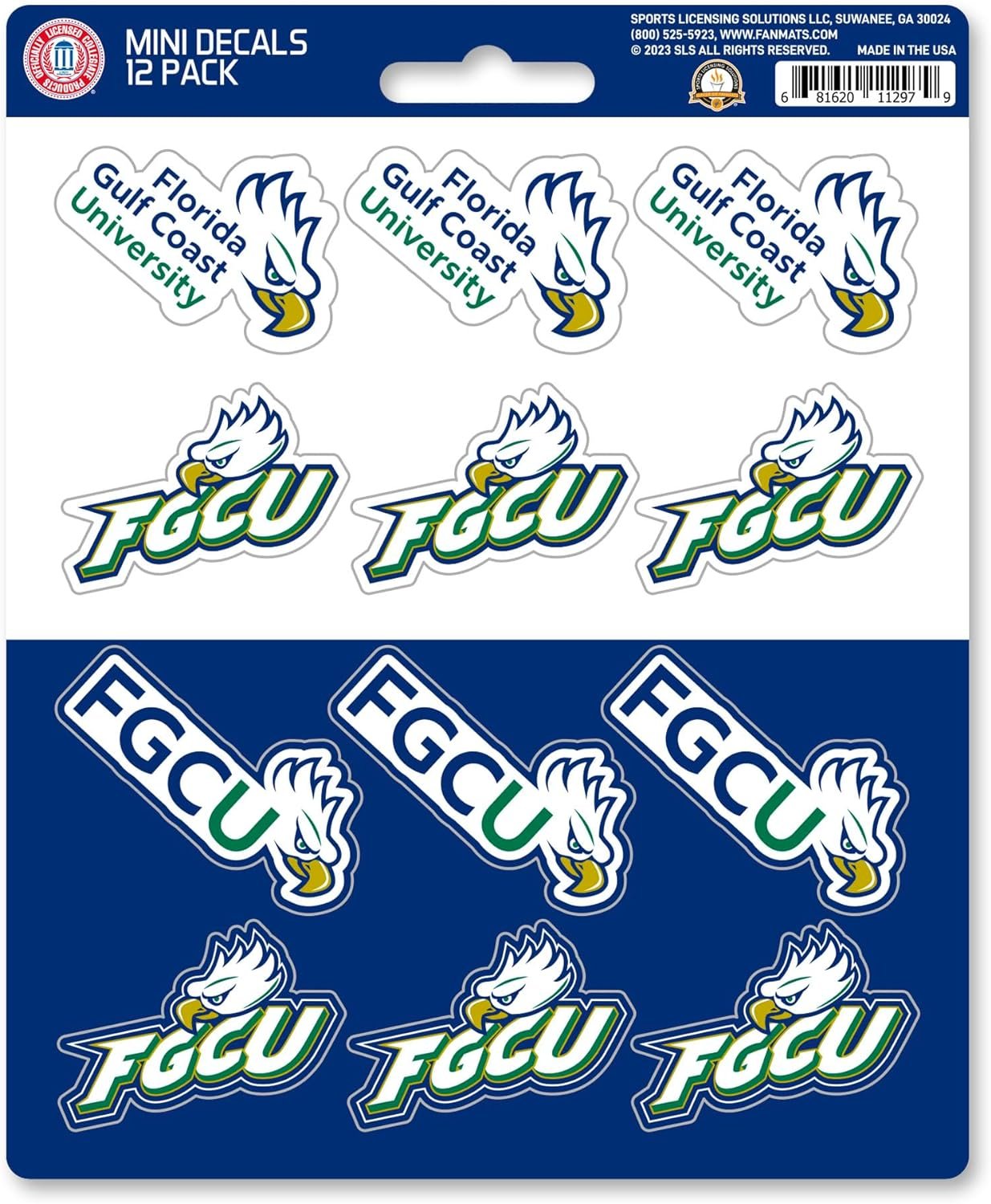 Florida Atlantic University Owls 12-Piece Mini Decal Sticker Set, 5x6 Inch Sheet, Gift for football fans for any hard surfaces around home, automotive, personal items