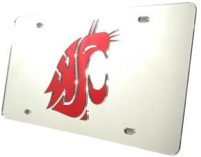 Washington State University Cougars Premium Laser Cut Tag License Plate, Mirrored Acrylic Inlaid, 6x12 Inch