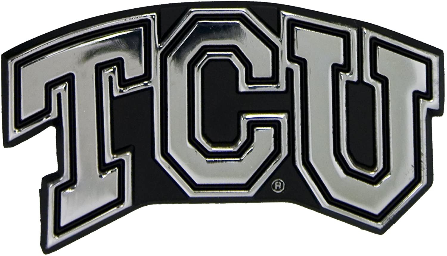 Texas Christian University TCU Horned Frogs Premium Solid Metal Raised Auto Emblem, Shape Cut, Adhesive Backing