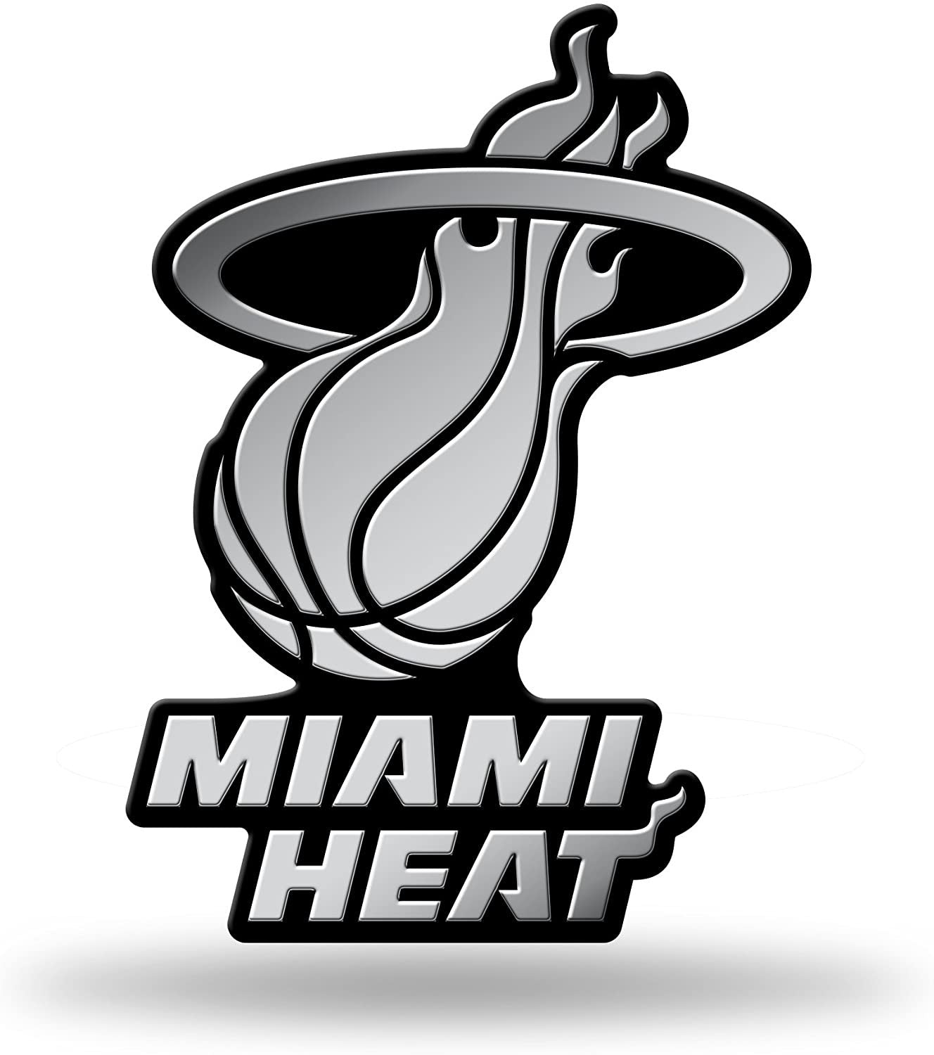 Miami Heat Auto Emblem, Plastic Molded, Silver Chrome Color, Raised 3D Effect, Adhesive Backing