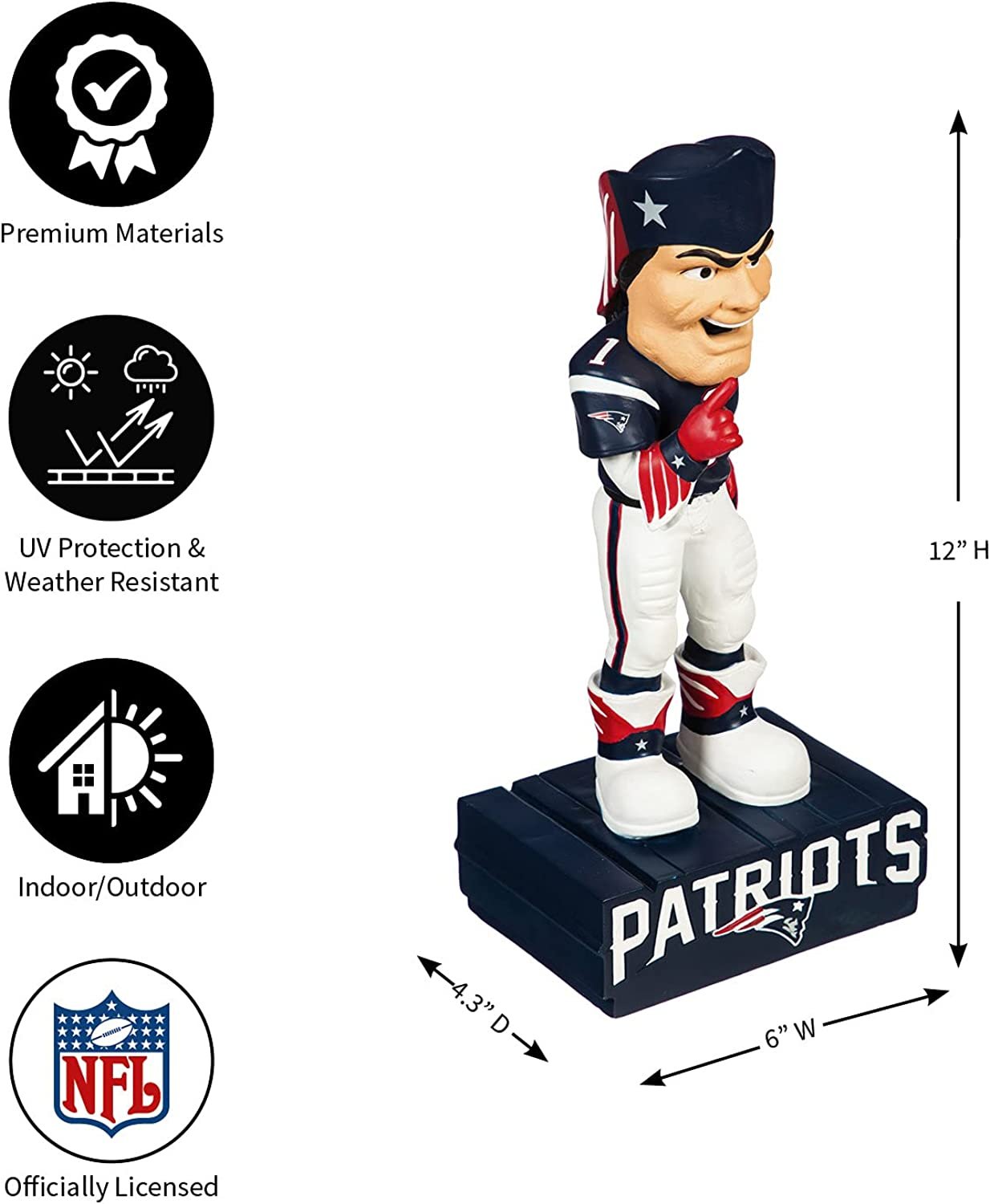 New England Patriots 12 Inch Mascot Tiki Totem Garden Statue Resin Outdoor Decoration