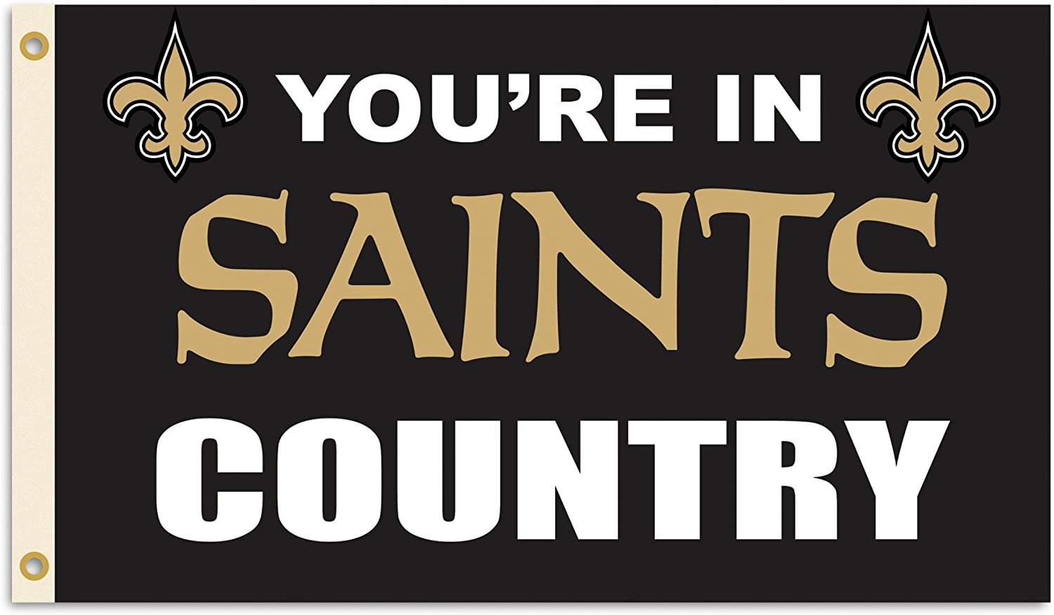 New Orleans Saints 3x5 Foot Flag Banner, Metal Grommets. Outdoor, Single Sided, In Country Design