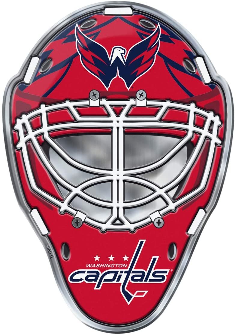 Washington Capitals Mask Auto Emblem, Aluminum Metal, Embossed Team Color, Raised Decal Sticker, Full Adhesive Backing