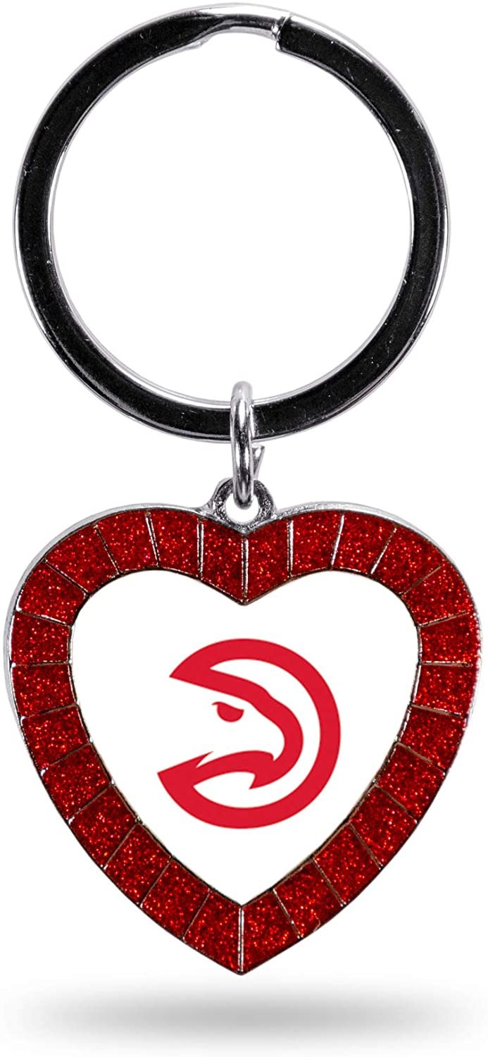 Atlanta Hawks Metal Keychain Rhinestone Colored Heart Shape