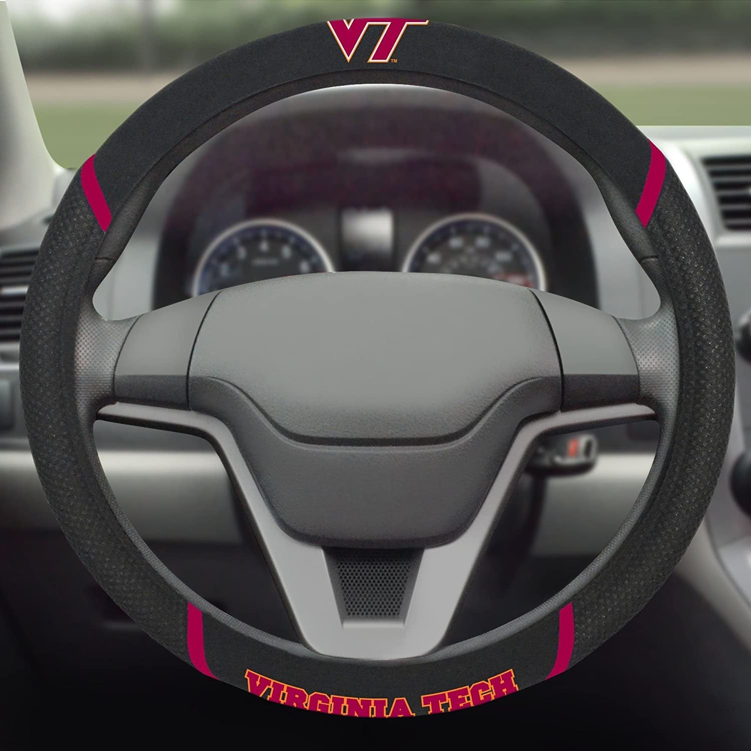 Virginia Tech Hokies Steering Wheel Cover Premium Embroidered Black 15 Inch