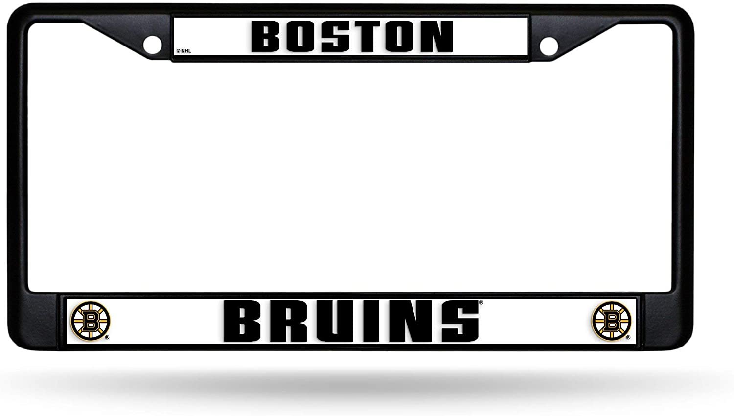 Boston Bruins Black Metal License Plate Frame Chrome Tag Cover 6x12 Inch