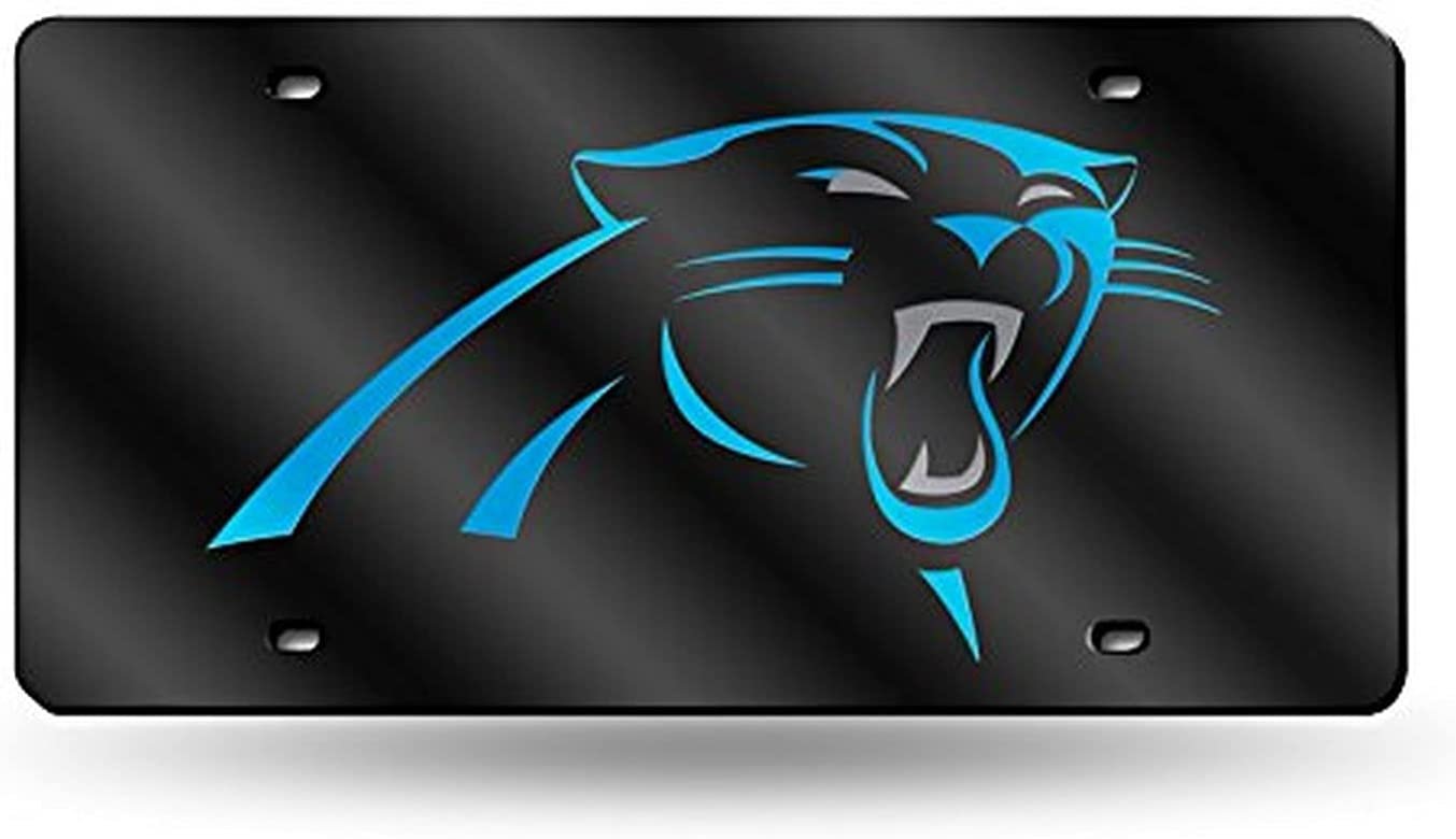 Carolina Panthers Premium Laser Cut Tag License Plate, Black Mirrored Acrylic Inlaid, 12x6 Inch