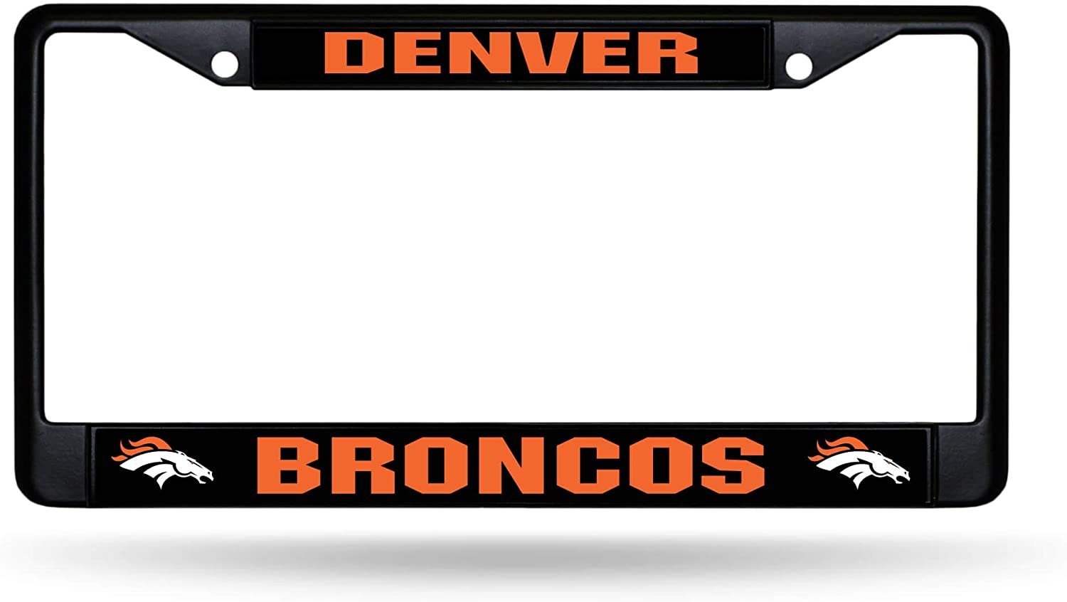 Denver Broncos Black Metal License Plate Frame Chrome Tag Cover 6x12 Inch