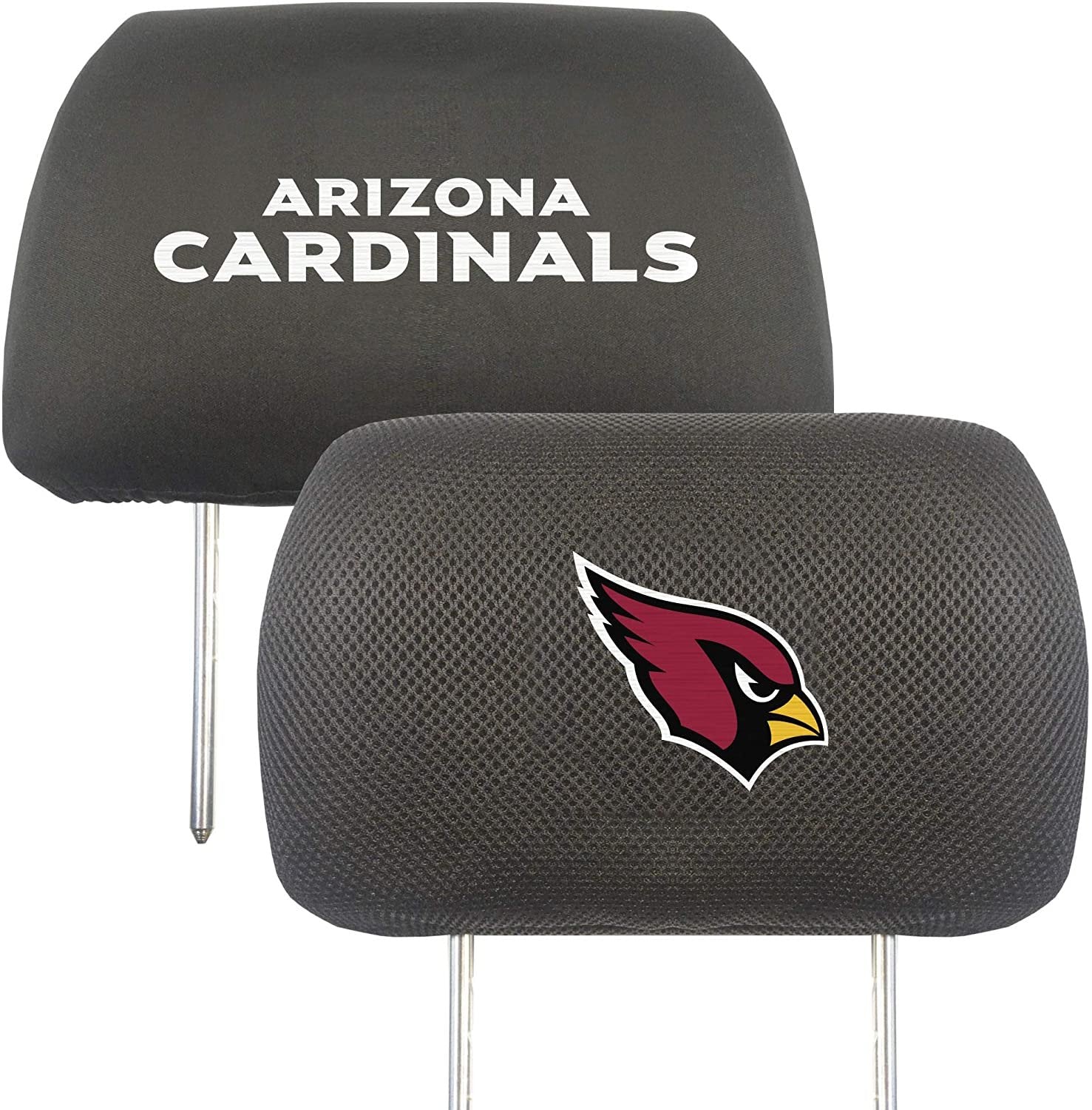 Arizona Cardinals Pair of Premium Auto Head Rest Covers, Embroidered, Black Elastic, 14x10 Inch