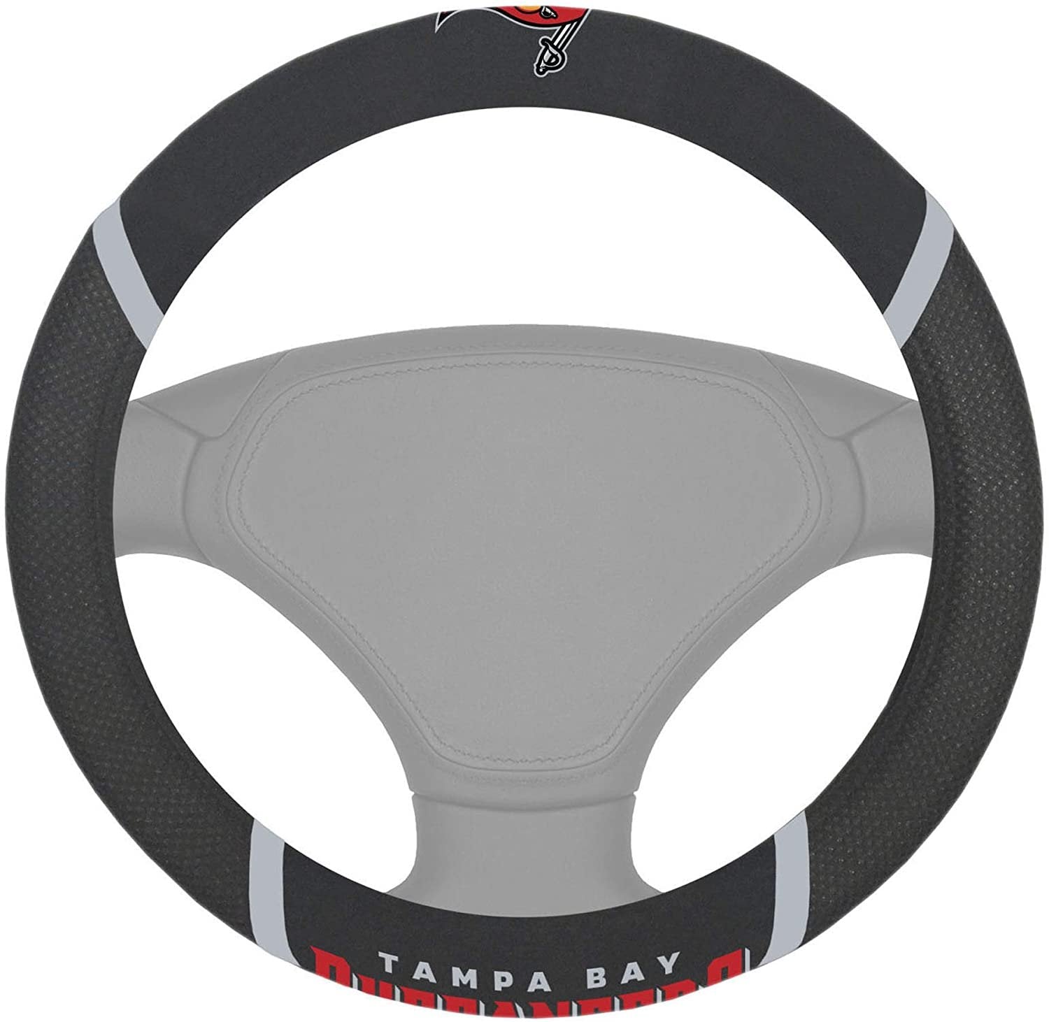 Tampa Bay Buccaneers Premium 15 Inch Black Emroidered Steering Wheel Cover