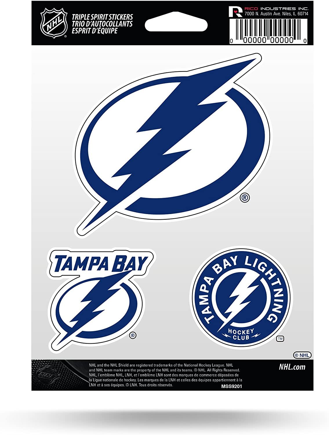 Tampa Bay Lightning Triple Sticker Decal Sheet 3-Piece