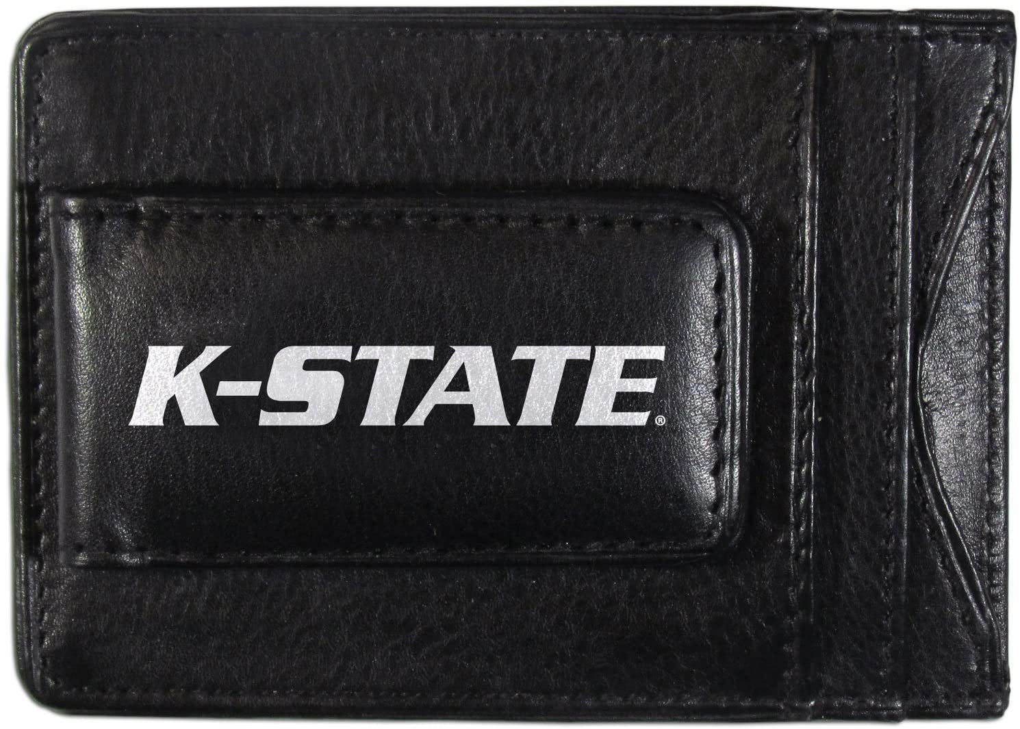 Kansas State University Wildcats Black Leather Wallet, Front Pocket Magnetic Money Clip, Printed Logo