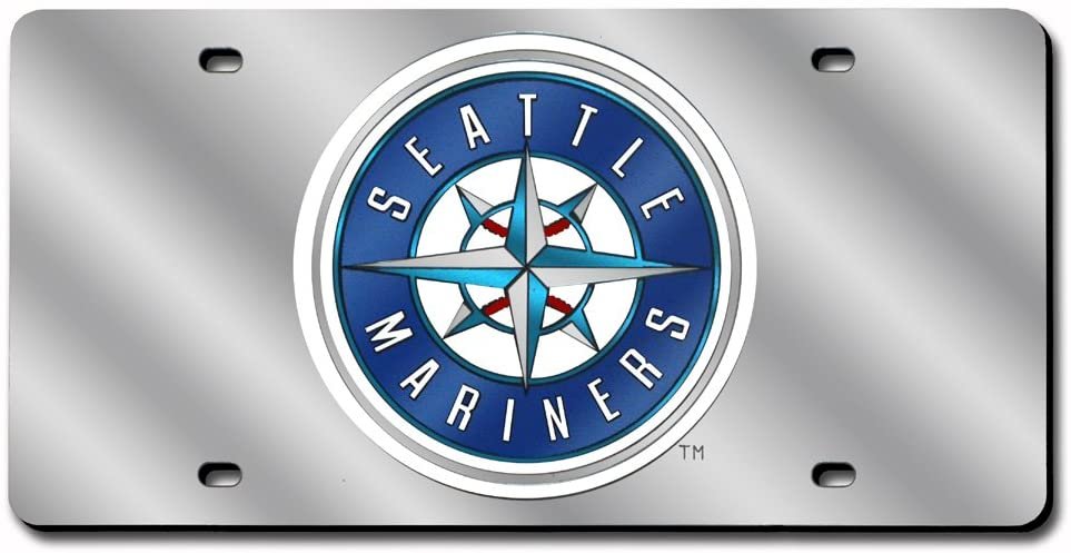 Seattle Mariners Premium Laser Cut Tag License Plate, Mirrored Acrylic Inlaid, 12x6 Inch