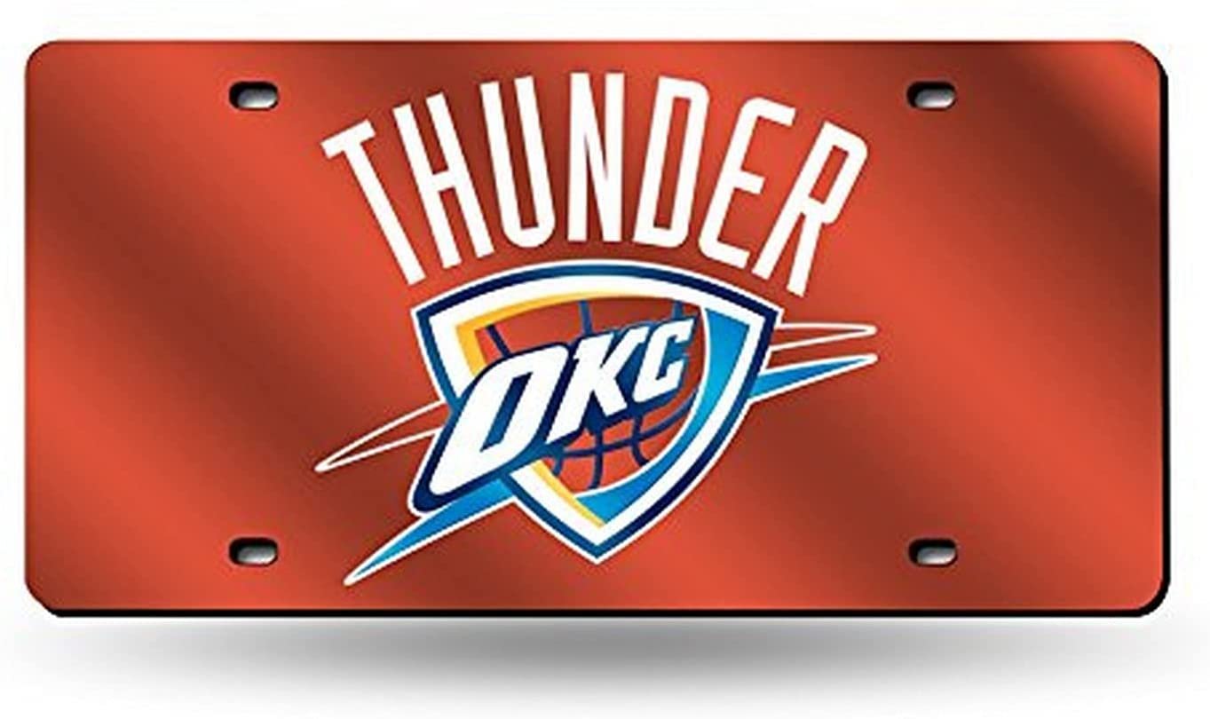 Oklahoma City Thunder Premium Laser Cut Tag License Plate, Orange Mirrored Acrylic Inlaid, 12x6 Inch