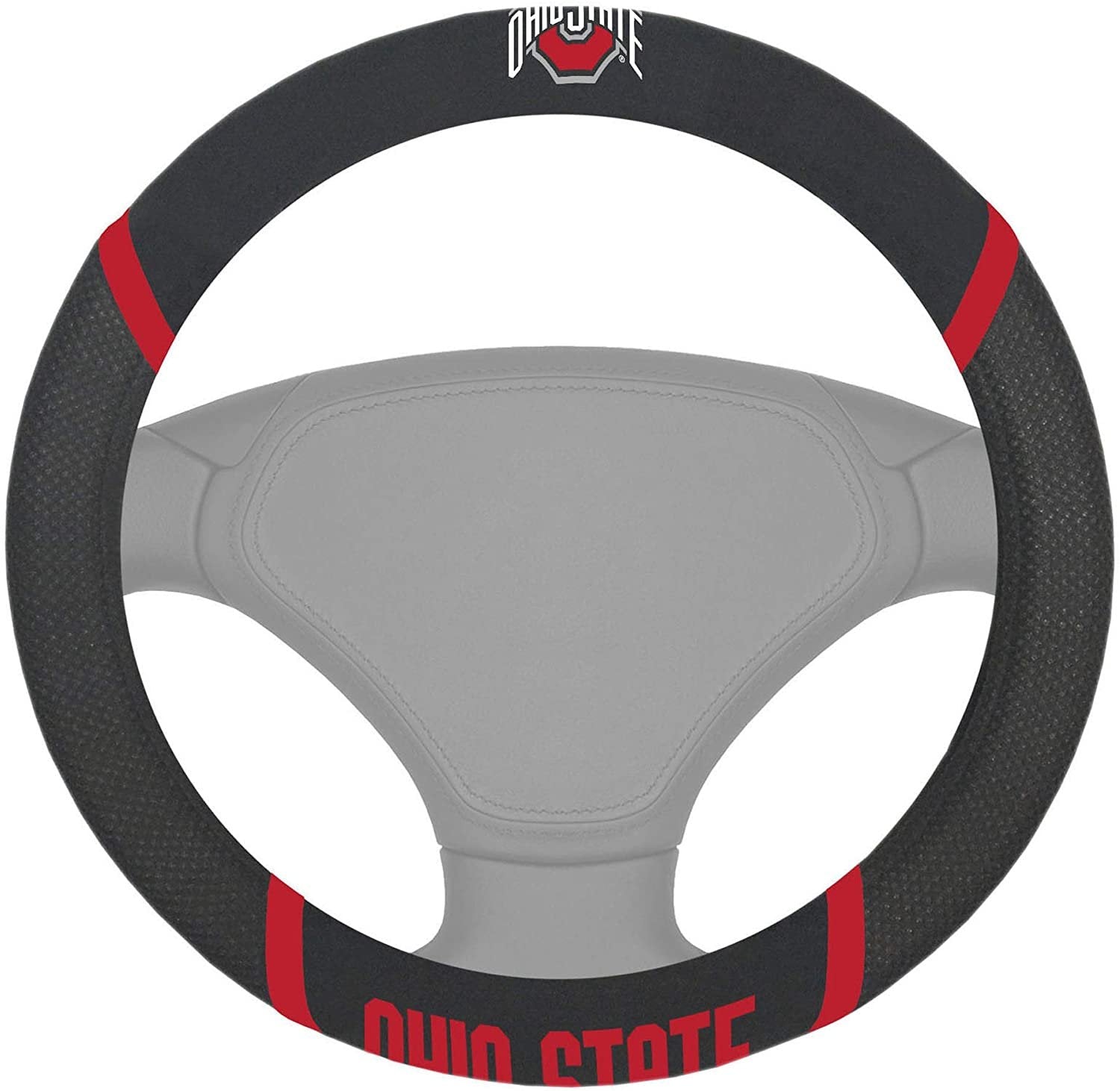 Ohio State Buckeyes Steering Wheel Cover Premium Embroidered Black 15 Inch University