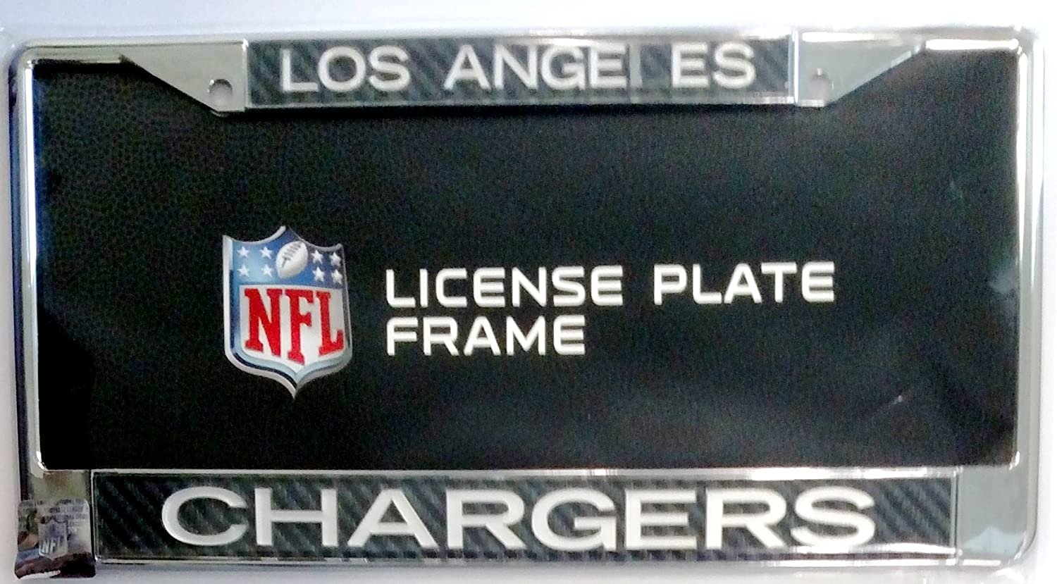 Los Angeles Chargers Metal License Plate Frame Chrome Tag Cover, Carbon Fiber Design, Laser Acrylic Inserts, 12x6 Inch